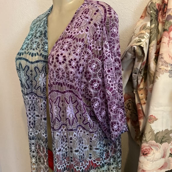 Beautiful Multi Color Lace Over Lay Purple Teal with Fringe Trim at the Bottom - Picture 5 of 11